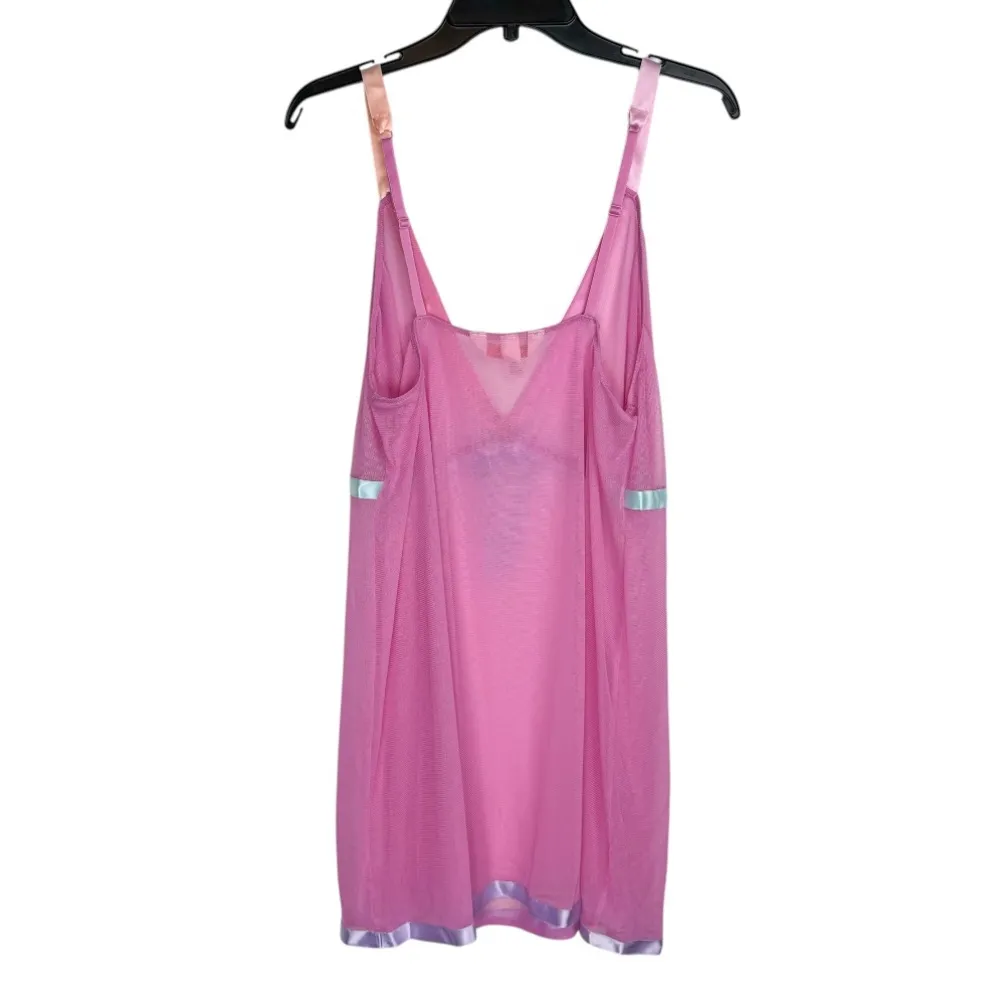 Cacique Sheer Mesh Lingerie Slip Dress Sz 22/24 Pink Pastel Satin Ribbon - Image 2