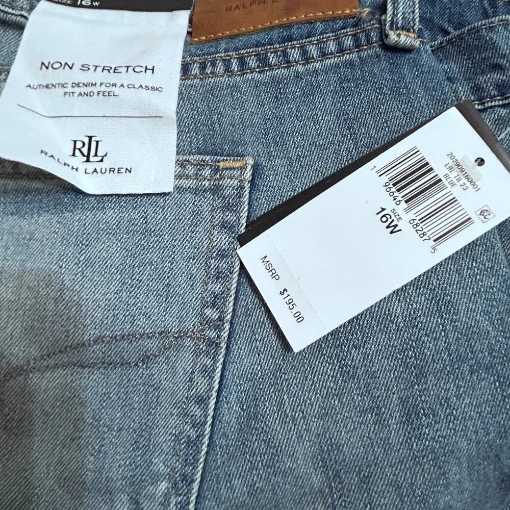 NEW Lauren Ralph Lauren Patchwork Relaxed Tapered Jeans Skye Wash Plus Size 16 Blue - Image 3