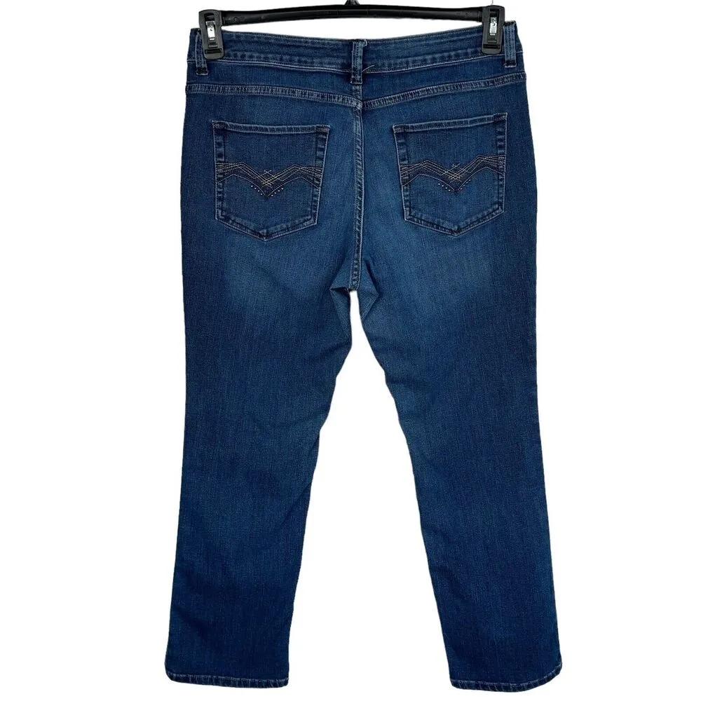 Lee Womens SZ 14S SHORT Straight Leg Jeans Mid-Rise Pockets Zip-Fly Stretch Blue - Image 4