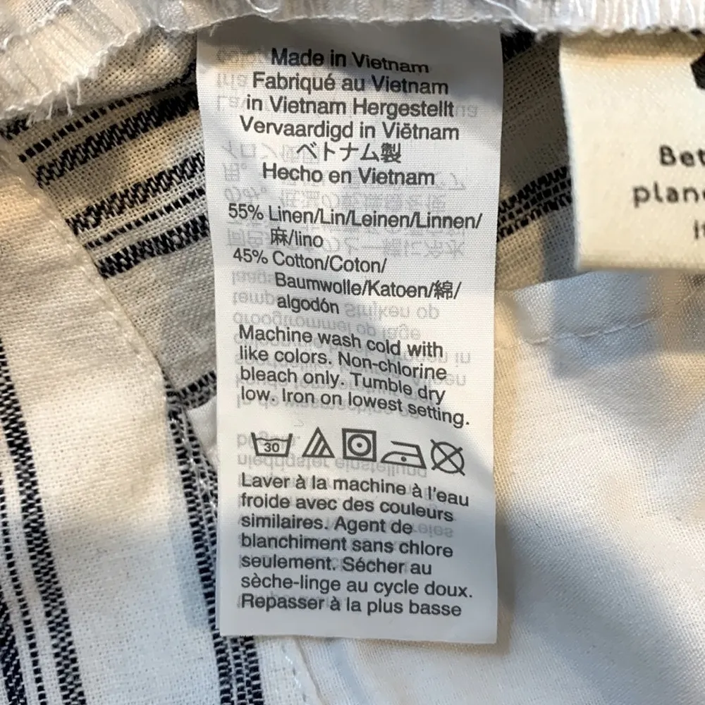 Madewell Striped Linen Paper Bag Pants with Tie Belt White & Blue Womens Size 14 - Image 7