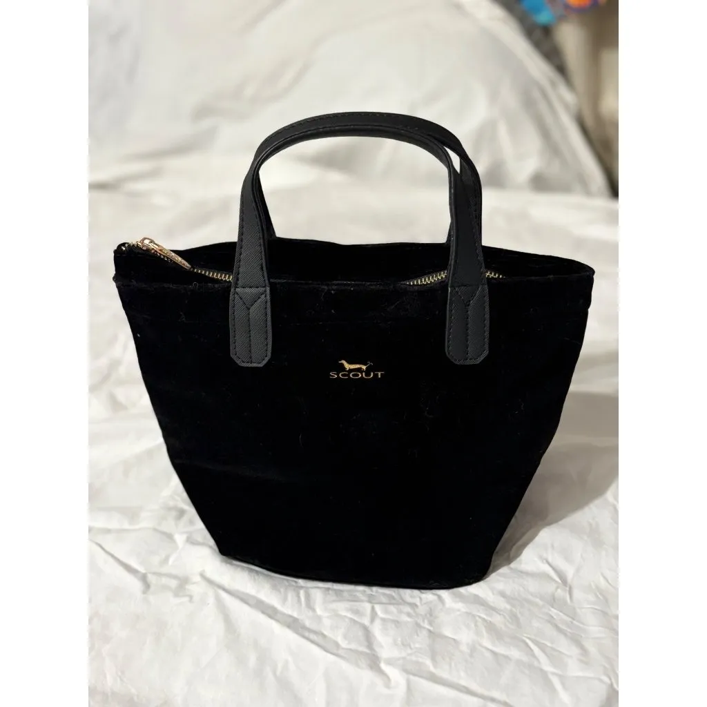 Scout Velvet Black Mini Tote With Dual Handles & Gold Quilted Interior Zip Close - Image 14