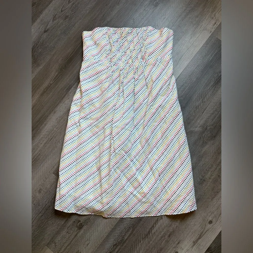 Lilly Pulitzer Gweneth Strapless Seersucker Dress Rainbow Dot White 14 - Image 3