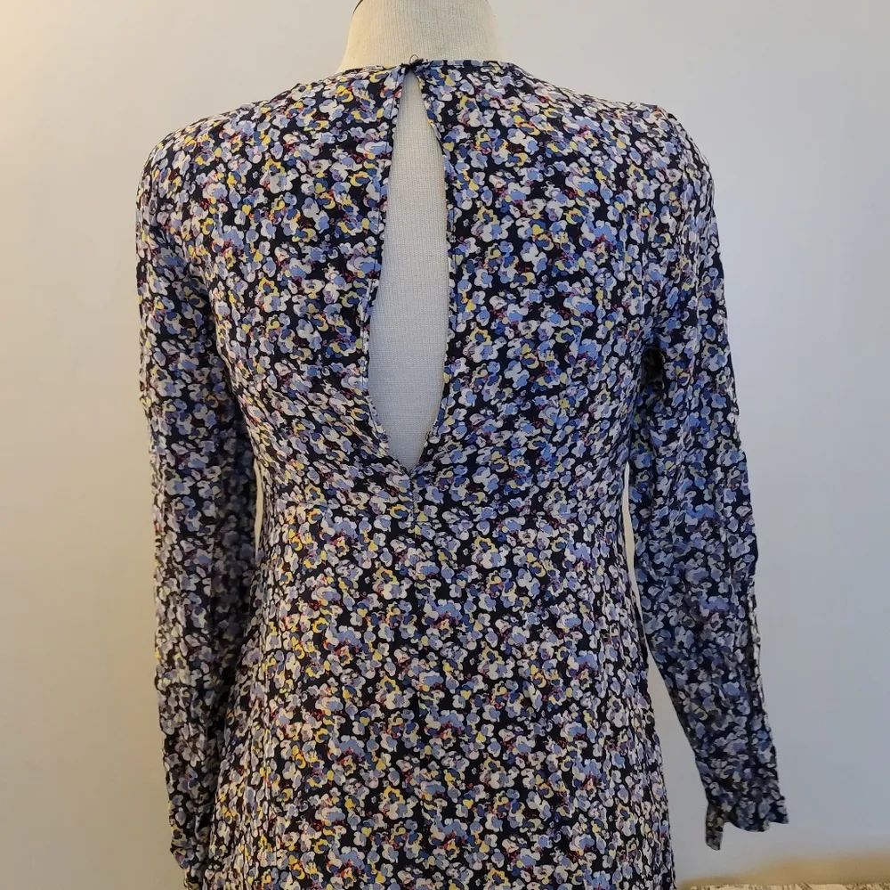 Zara Women Blue Multicolor Floral Print Longsleeve Shift Dress S - Image 7