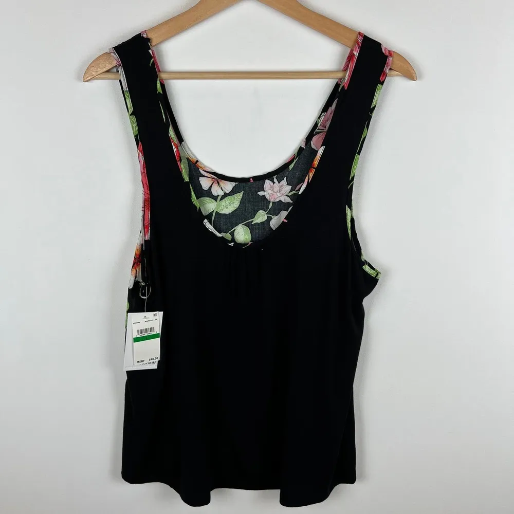 NWT Kensie Tank Pajama Sleepwear Top Floral Black Pink Size Large‎ - Image 3
