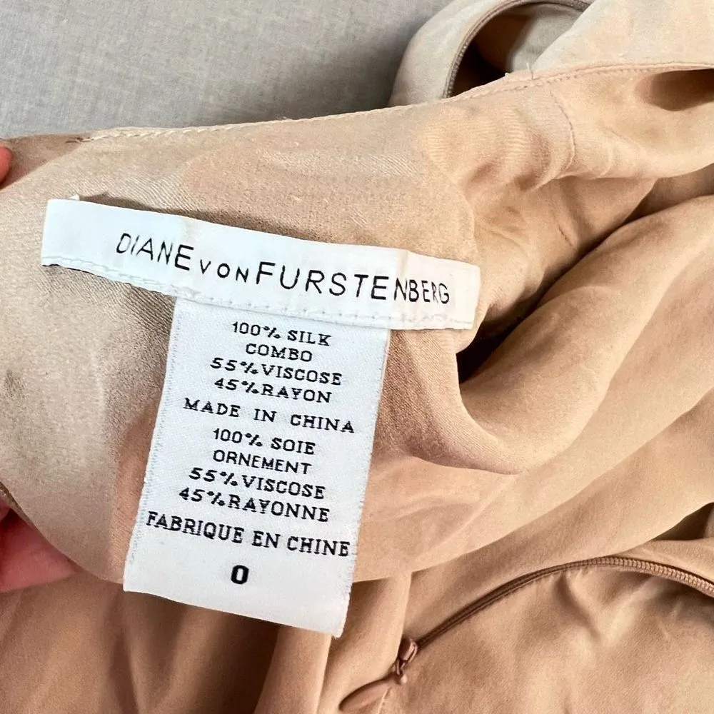 Diane Von Furstenberg Kayley Silk Cinched Accent Tan Black Sheath Dress Sz 0 - Image 8