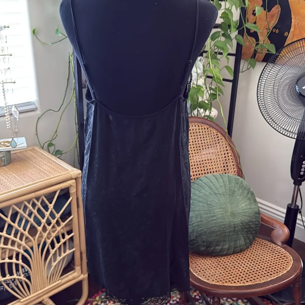 Urban Outfitters Black Satin Damask Lace Trim Spaghetti Strap Slip Dress - Image 2