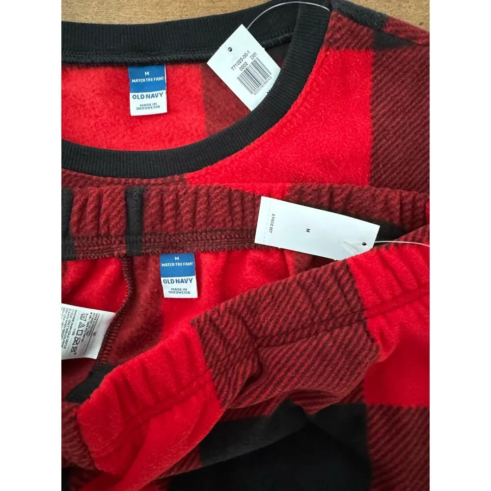 NWT Matching Printed Microfleece Pajama Set buffalo check old navy size medium - Image 8