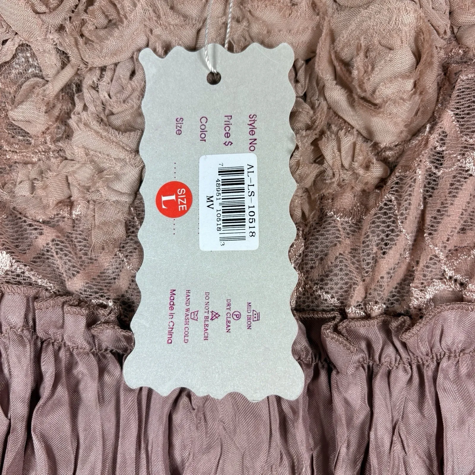 Pretty Angel Womens L Rose Gold Long Sleeve Pleated Tunic Silk Blend Dress‎ NWT - Image 5