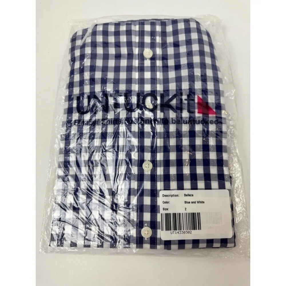 Untuckit Shirt Women 2 Blue White Cotton Gingham Plaid Collared Button Down NWT - Image 8