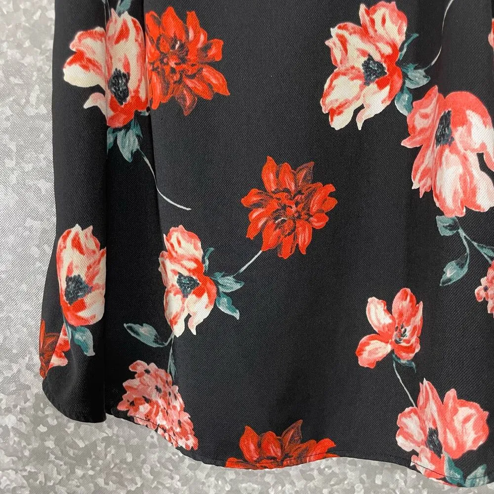 14th & Union Black & Pink Floral Sleeveless Blouse - Size 8 - Shoulder Tie Top - Image 3