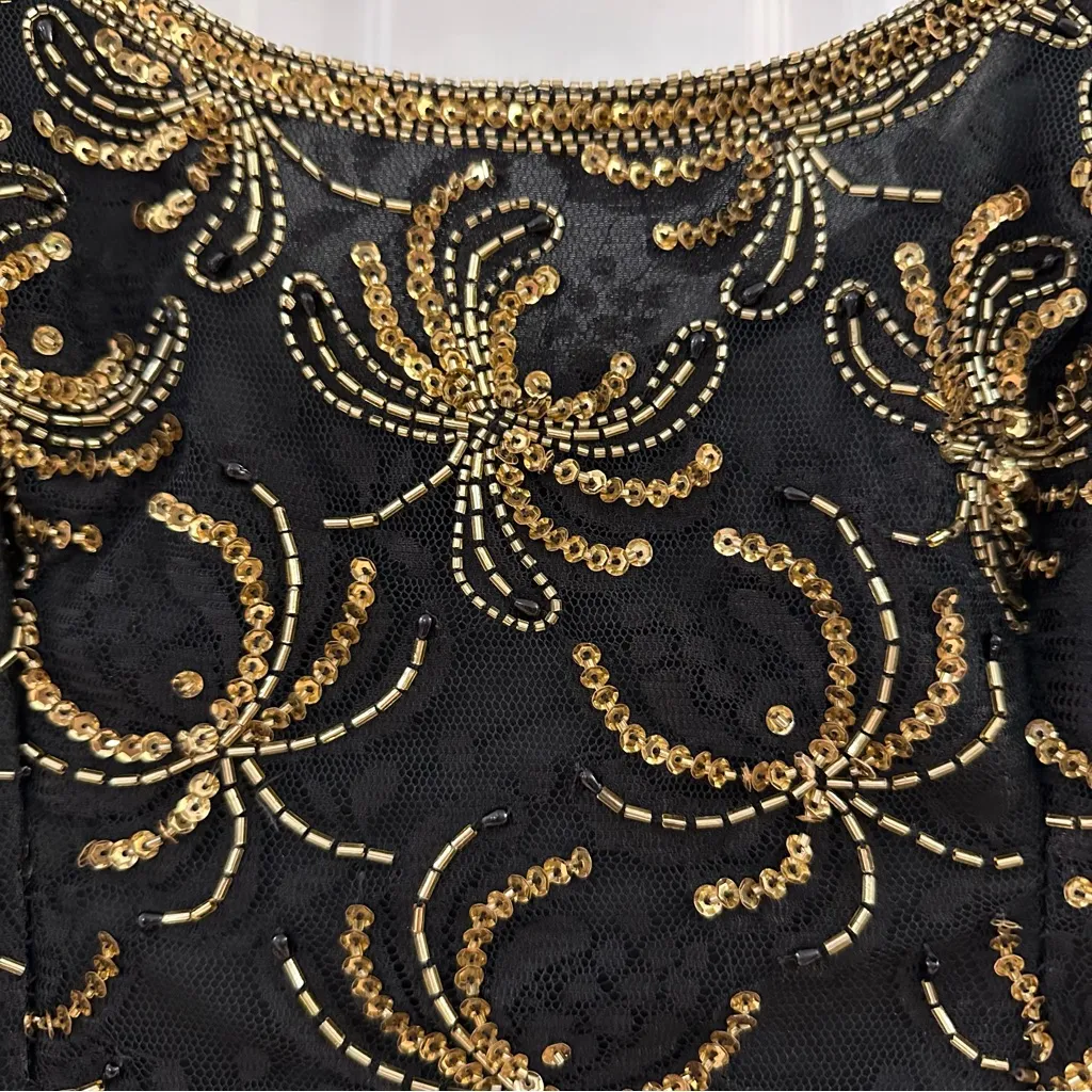 Vintage Morningside Designer Collection sleeveless Sequin Mini dress Black Gold Size 4 - Image 5