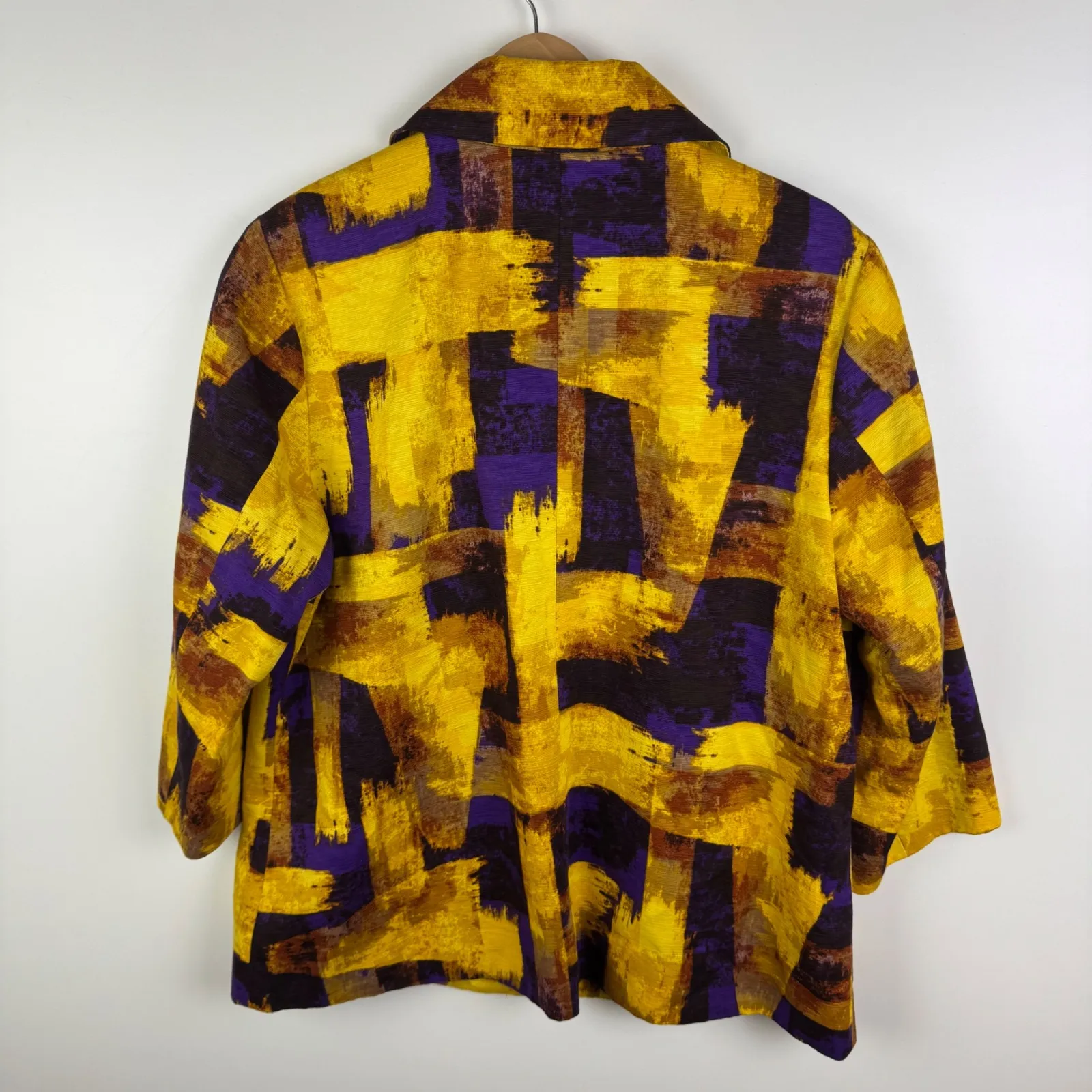 Coldwater Creek Abstract Jacket Size 14 Yellow Purple Artsy‎ Boho Office Career - Image 5