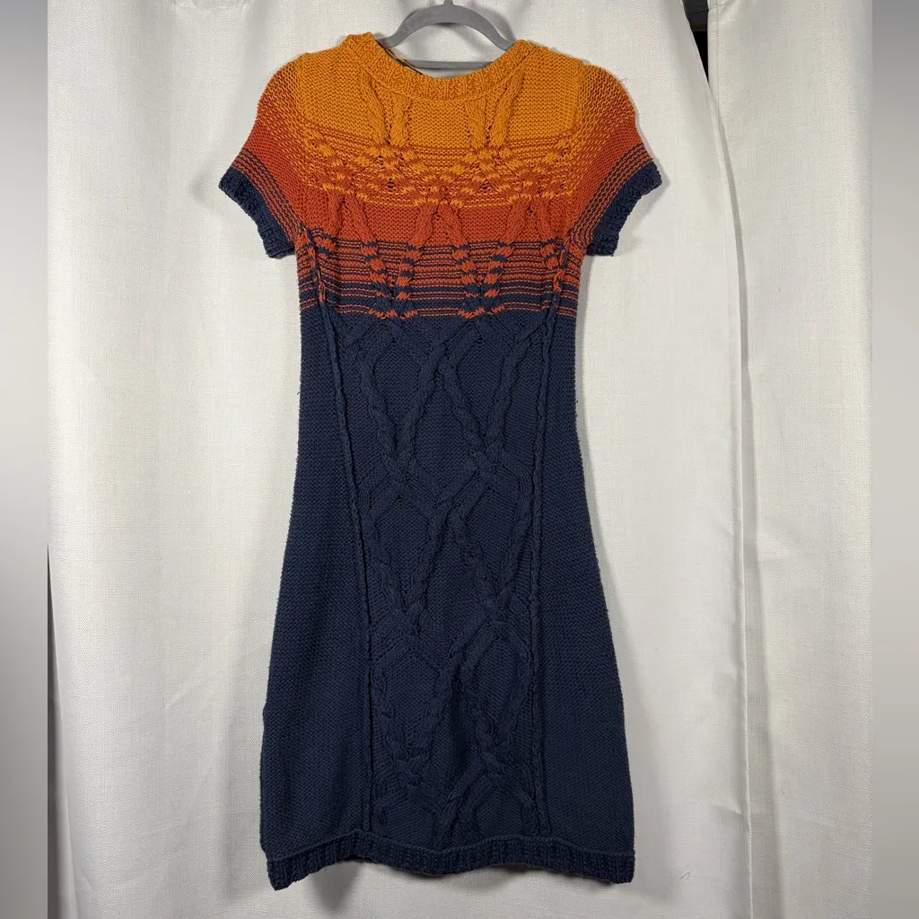 Free People Orange and Navy Blue Sunset Knit Sweater Dress Small - Image 2