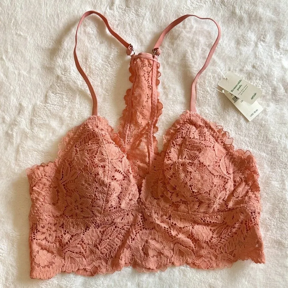 NWT Aerie Coral Bluegrass Lace Padded Racerback Bralette - Size: Small - Image 2