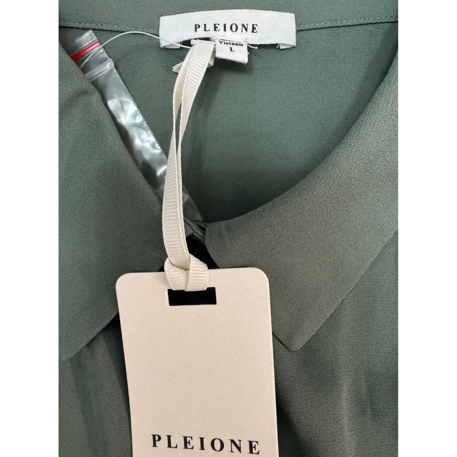 PLEIONE‎ Women's Green Button Down Collared Long Sleeve Blouse Top Size L - Image 4