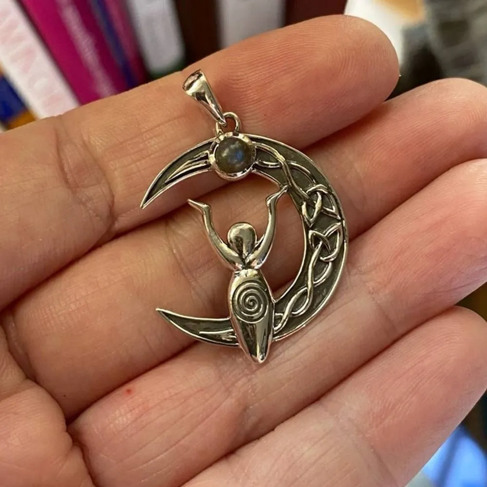 Celtic Moon Goddess Labradorite Sterling Silver Pendant Silver - Image 5