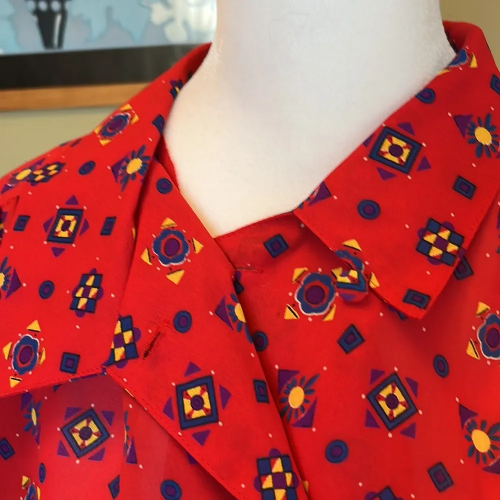 Vintage Josephine Red Asymmetrical Southwestern Blouse Size 12 - Image 8