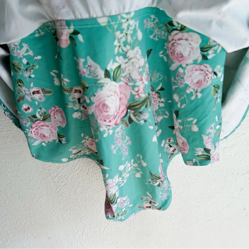 Torrid Underwire Push-Up Peplum One Piece Swimsuit Dress Agua Teal Floral Sz 2 - Image 6