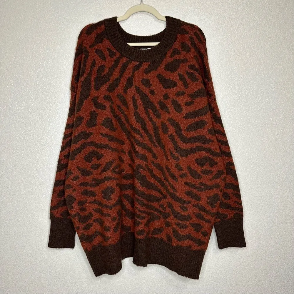 NWT Ava & Viv Brown Animal Print Crewneck Pull Over Sweater - Image 2
