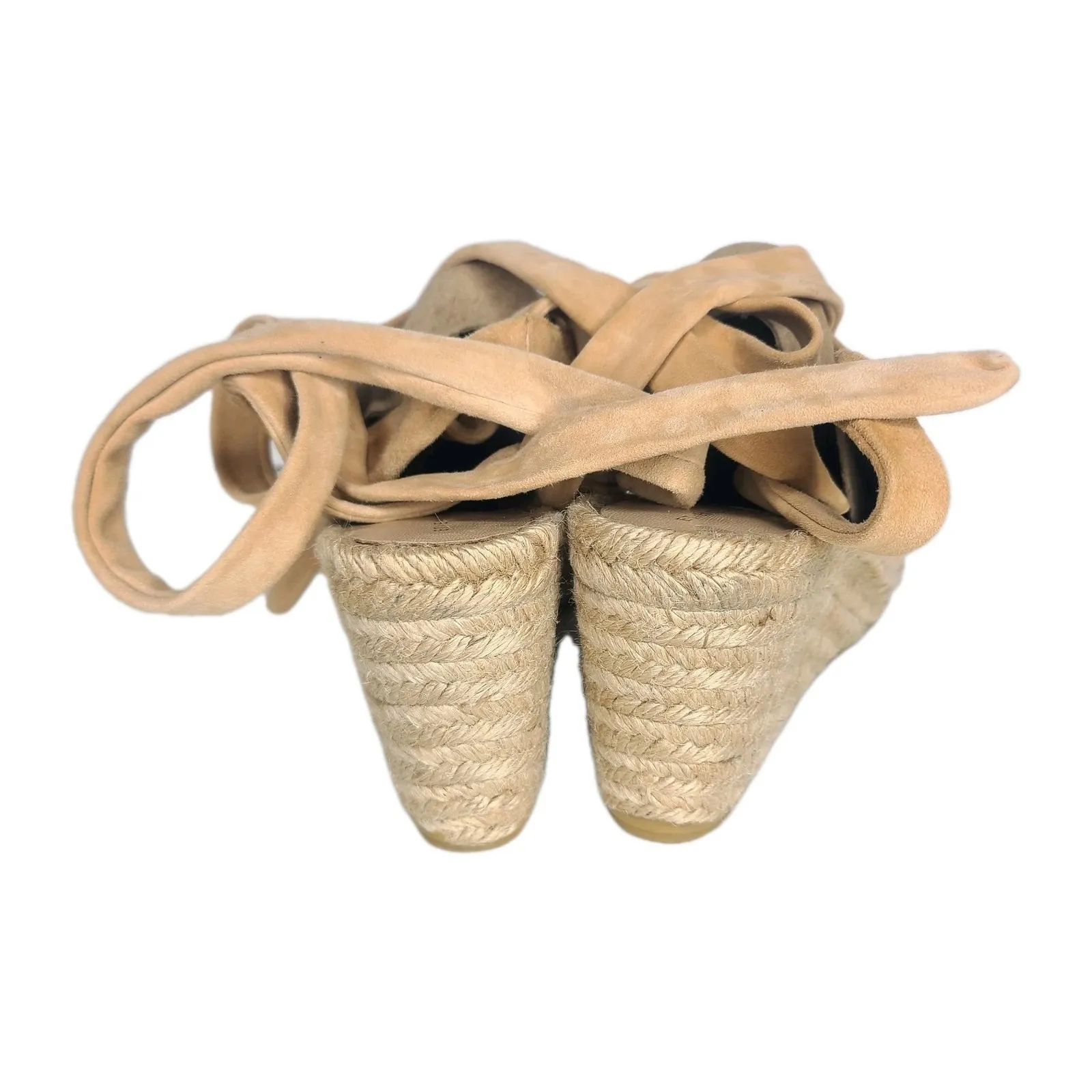 Etienne Aigner Suede Tie Up Wedge Sandals Shoes‎ Size 9 Tan - Image 7