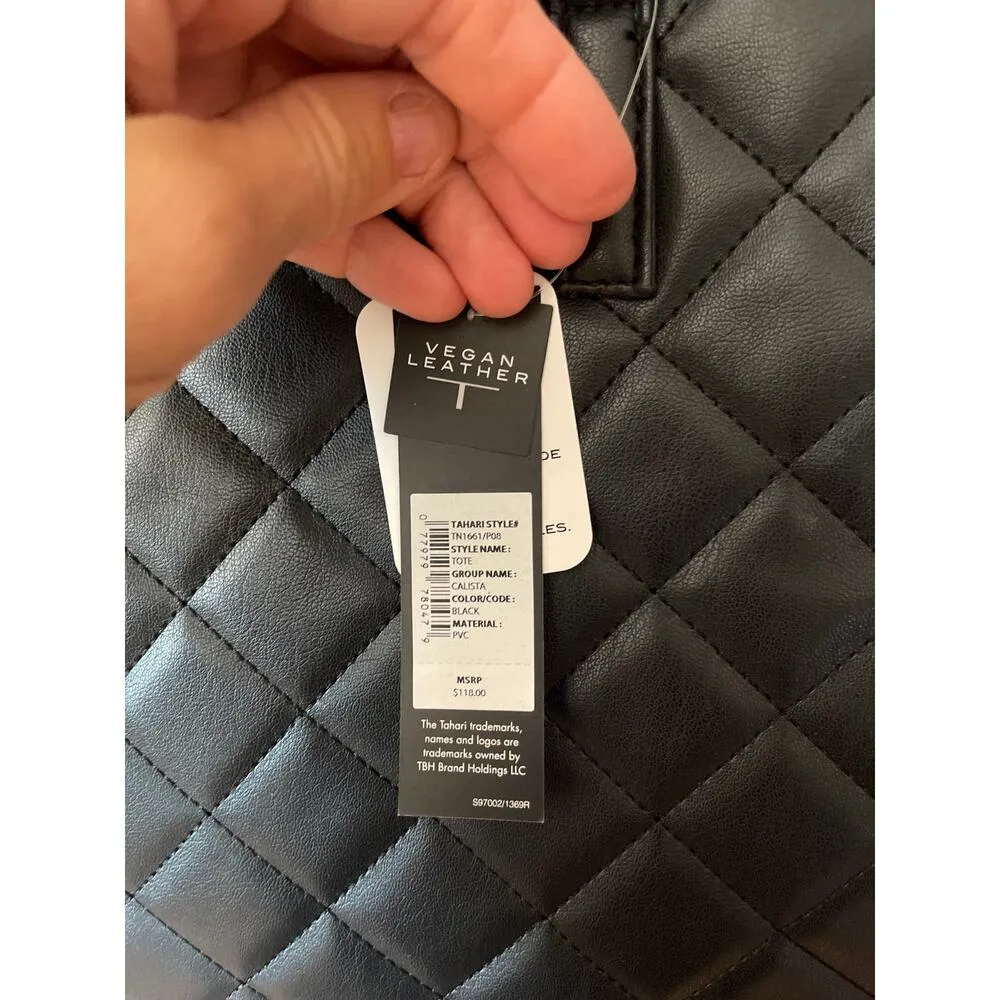 TAHARI VEGAN LEATHER QUILTED TOTE - Image 7