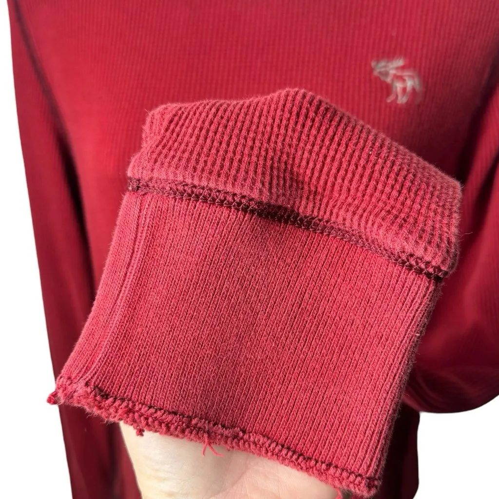 Y2K Abercrombie & Fitch Red Muscle Thermal Waffle Knit Extra Long Sleeve M - Image 5