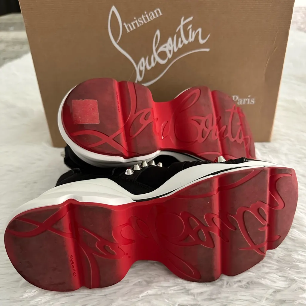 Authentic Christian‎ Louboutin 123 Run Black Studded Sneakers Shoes Sz 35 - Image 4