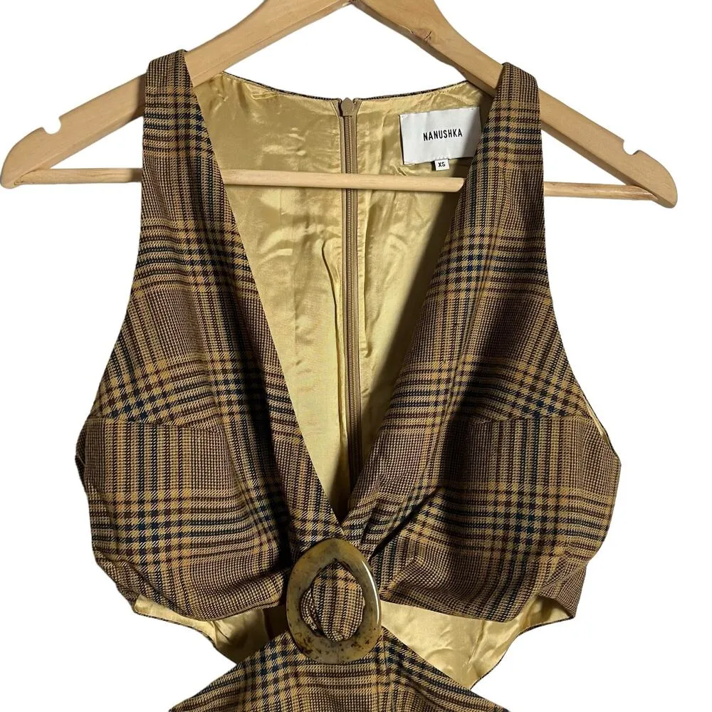 Nanushka Amor Summer Tweed Cut Out Brown Check V - Image 7