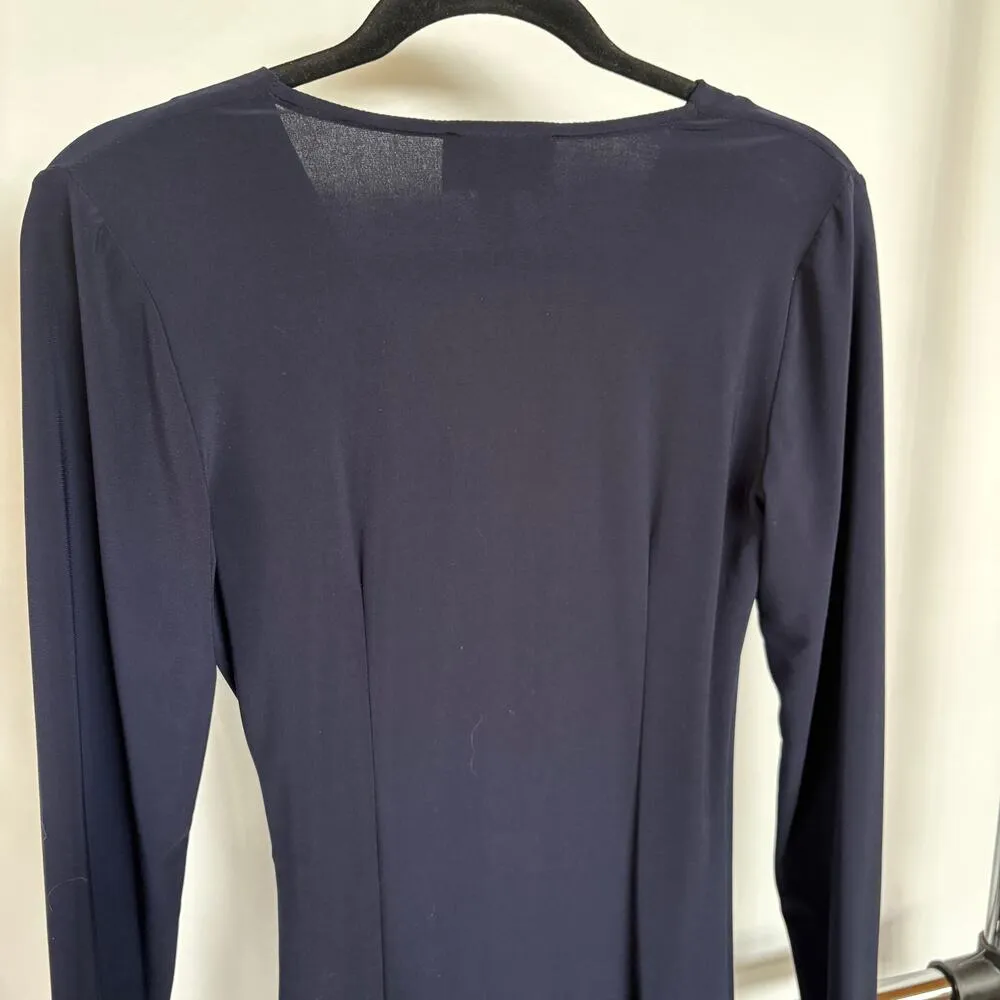 Joseph Ribkoff Navy Formal Cocktail Wrap Dress Quiet Luxury Designer Size 6 - Image 5