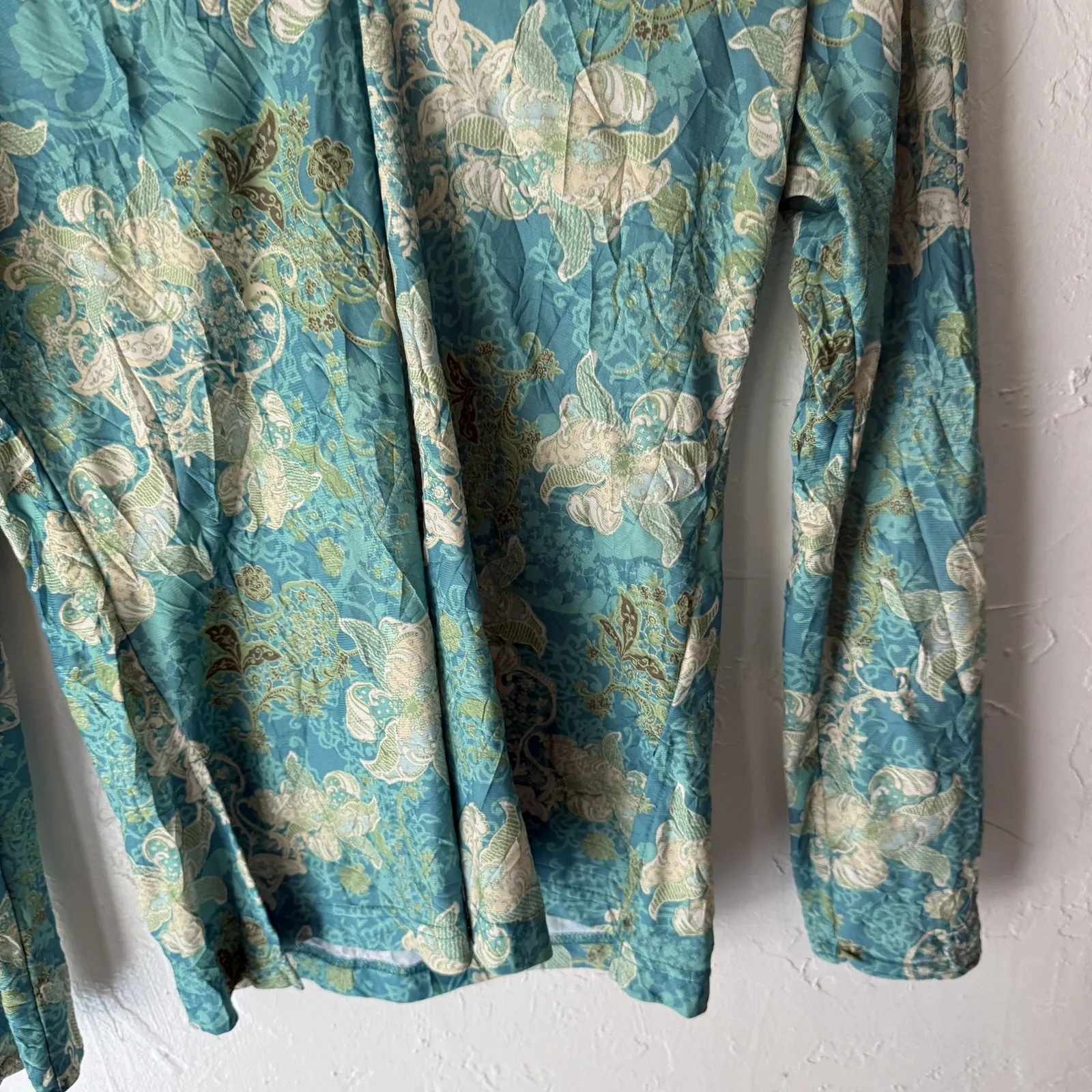 Faded Glory Shirt Y2k Small Blue Aqua Floral Long Sleeve‎ Cottage Top Western - Image 3