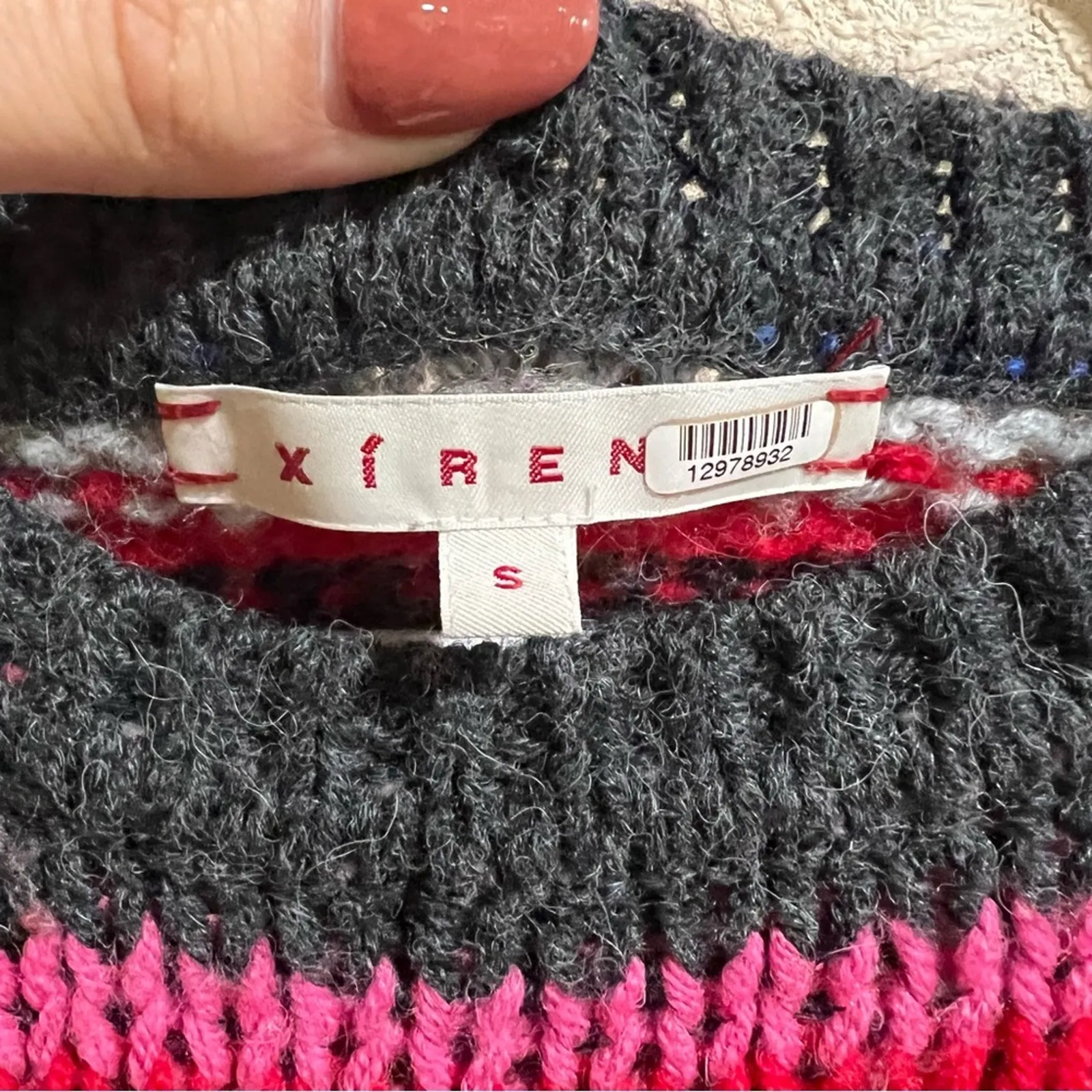 Xirena Teton Apres Ski gray knit striped high low sweater - Image 7