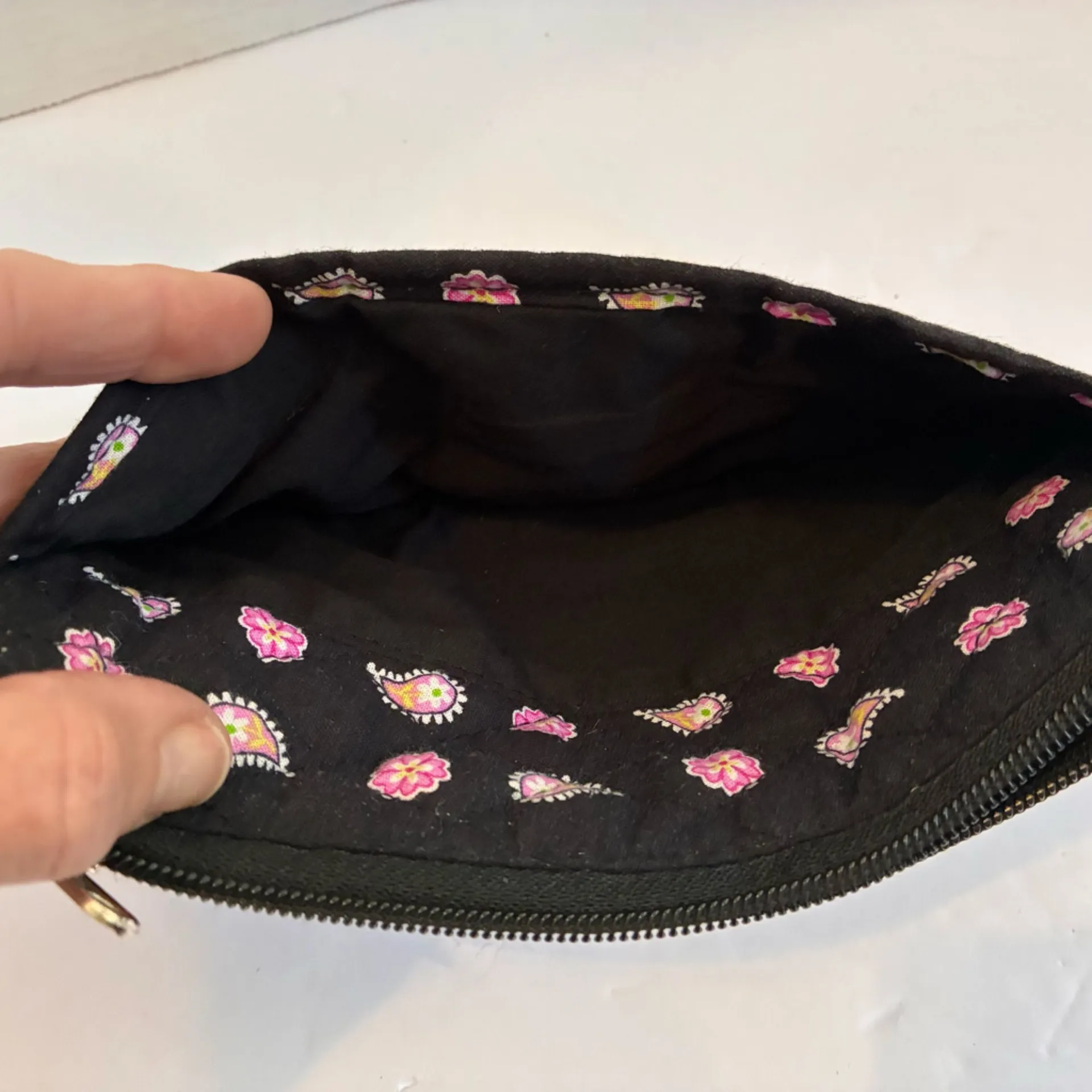 Vintage Vera Bradley Elephant Patter Black Quilted Pouch with Pink Paisley - Image 5
