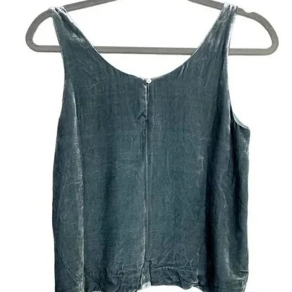 J.Crew Velvet Silk Sleeveless Tank Top Key Hole Back Button Scoop Neck PS Blue - Image 13