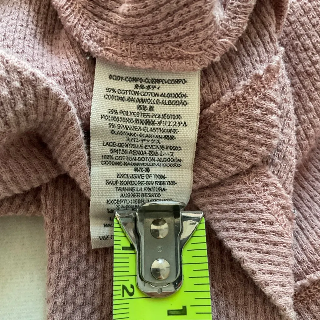 Free people X Crawford Top cotton high neck Lace pink Mauve Sz L bust from 32-50 - Image 4