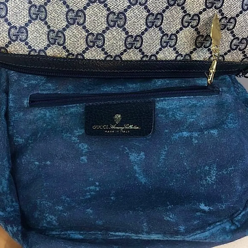 GUCCI GG Navy Sherry Line Leather and Coated Canvas Crossbody Shoulder Bag - Image 8