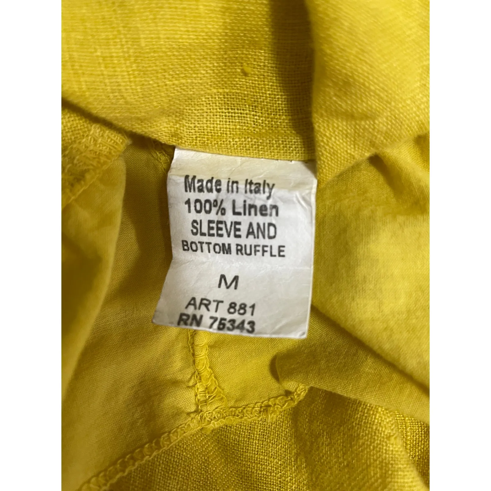 Terzo Millenio 100% Linen Boho‎ Peasant Top, Size M Yellow Size M - Image 4