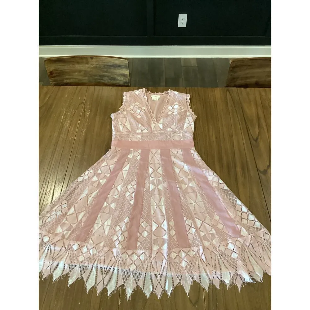 Foxiedox juliet V Neck Sleeveless Lace Trim Fairycore Mini Swing Dress Pink M - Image 2
