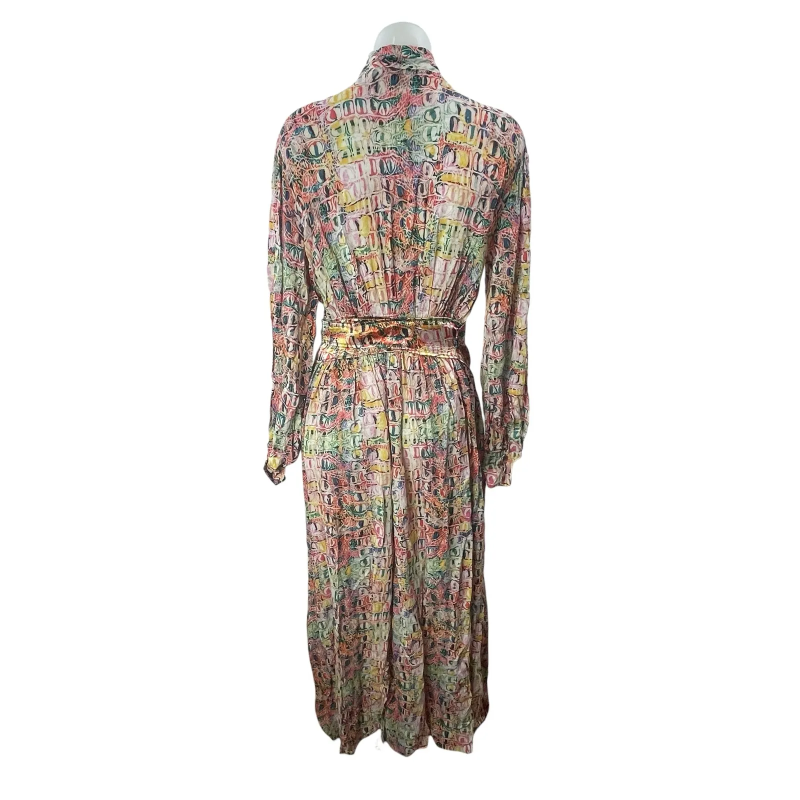 Sies Marjan Multicolor Abstract Long Sleeve Tie Neck Belted A Line Maxi Dress 4 - Image 2