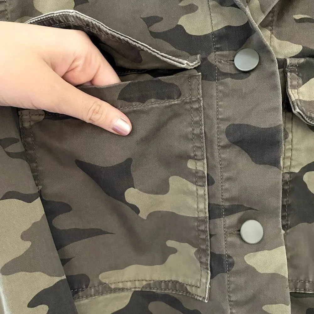 Banana Republic green and brown camo design jean jacket w/ pockets grunge army - Image 5