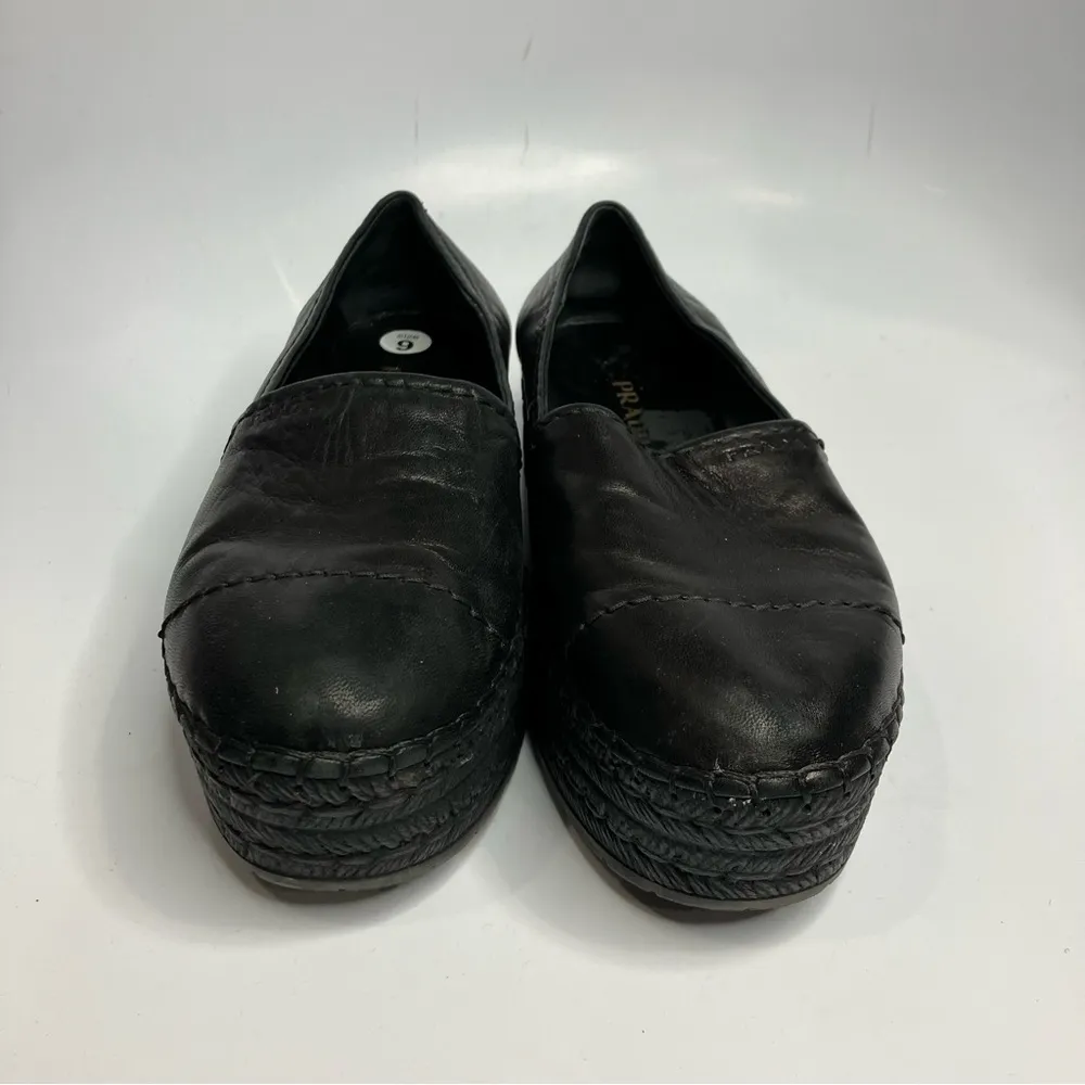 Prada ‎ platform espadrille shoes black leather size 40.5 - Image 2