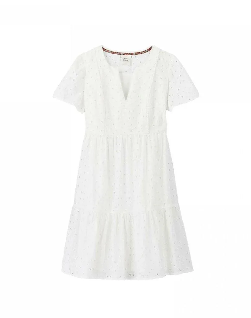 NWT White Eyelet Tiered Ruffle Swing Dress Mini  Short Sleeve New - Image 3