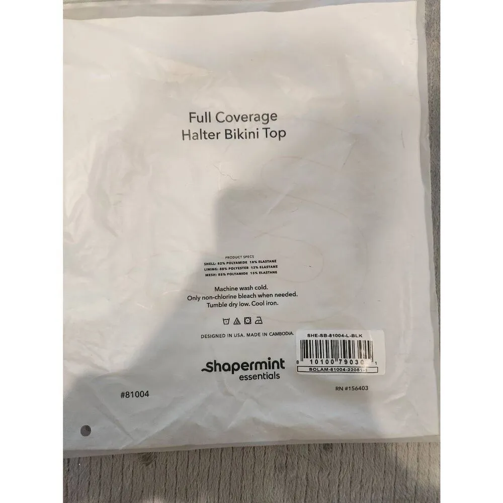 NWT Shapermint Essentials Full Coverage Halter Bikini Top Size L Black Size L - Image 7