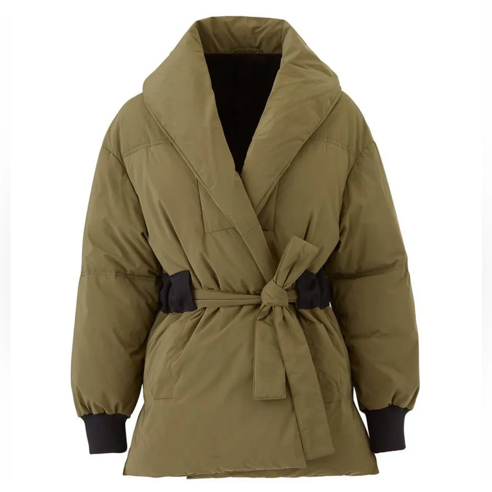 Dayma Down Puffy Coat Olive Green Belted Puffer Jacket Warm Comfy Sz 3 L - Image 3