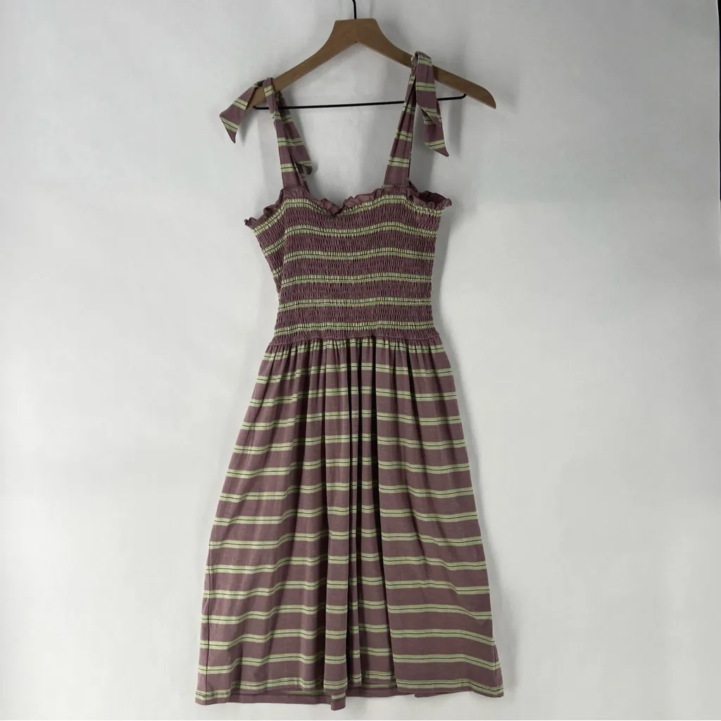 Toad & Co Gemina Sleeveless Dress Faded Lilac 90s Stripe Smocked NWT Size‎ M Purple Size M - Image 11