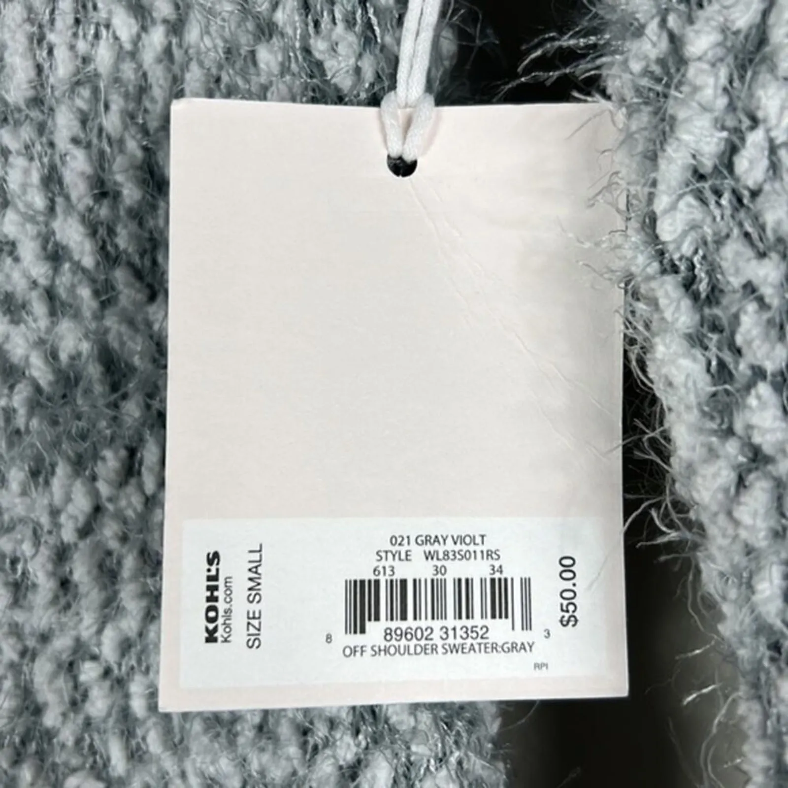 NWT Lauren Conrad Sweater Womens S Gray Fuzzy Knit Off Shoulder Cozy Neutral - Image 6