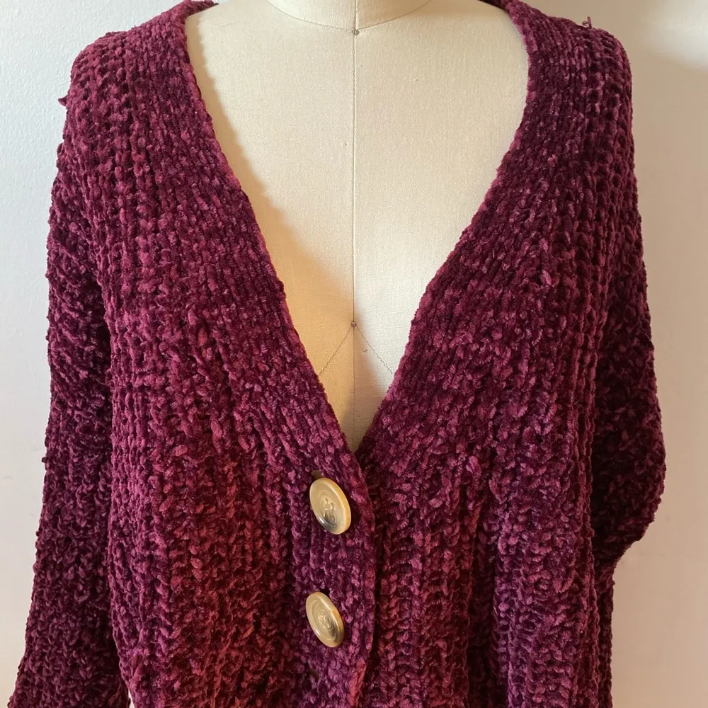 LF Fuscia Button Down Chenille Sweater - Image 6