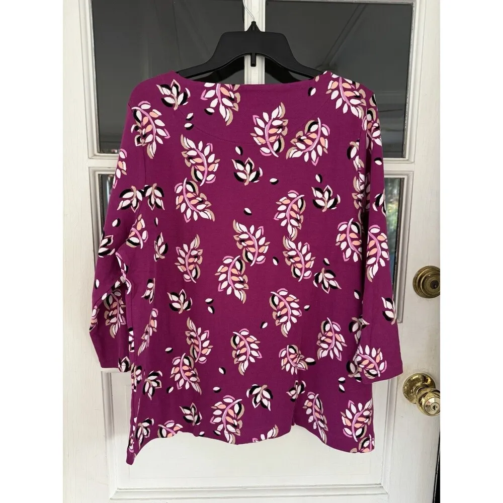 Croft & Barrow Women's Size XXL Plum Leaf Boatneck Top 3/4 Sleeve NWT Cotton GD - Image 7