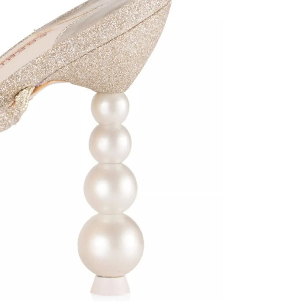 Sophia Webster Rosalind Pearl Heel Sandals Gold Glitter Size 39.5 / US 9.5 NIB - Image 2