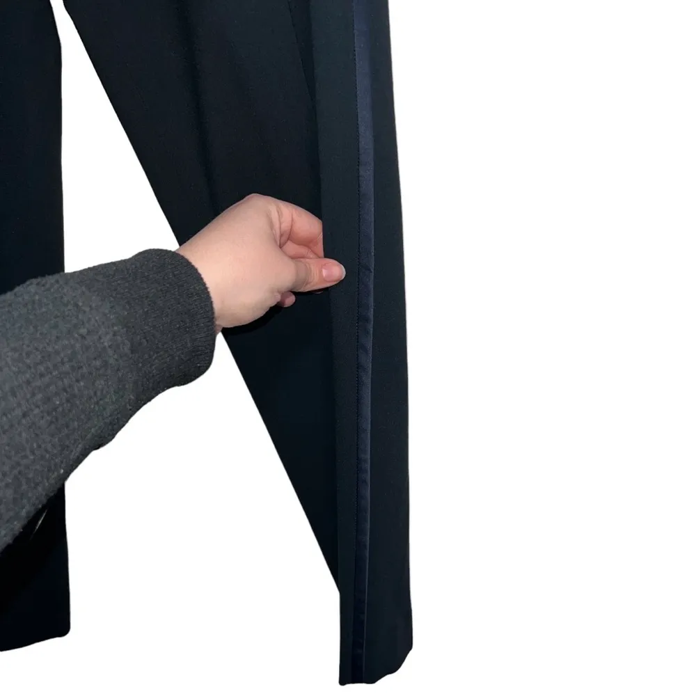 Lafayette 148 Columbia Millennium Crepe Trouser Pants Satin Trim Ink Navy - Image 5