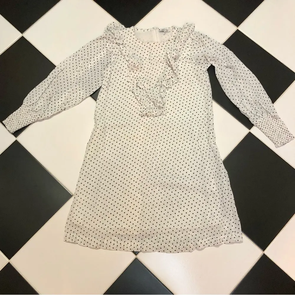 Tiny Polka Dot Mini Ruffle Victorian Dress Long Sleeve Ruffles White Black - Image 6